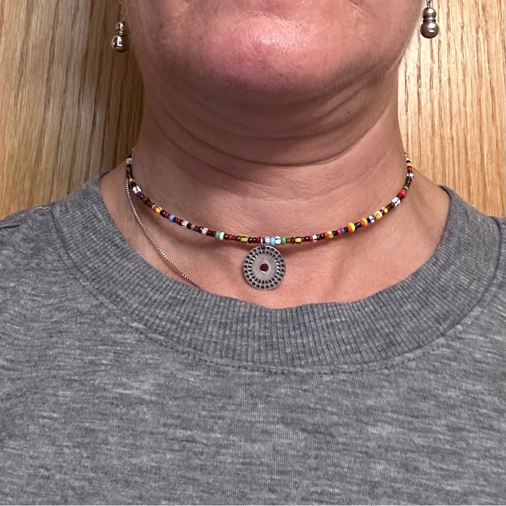Silpada Colorful Beaded Ckoker Necklace with Silver Pendant
